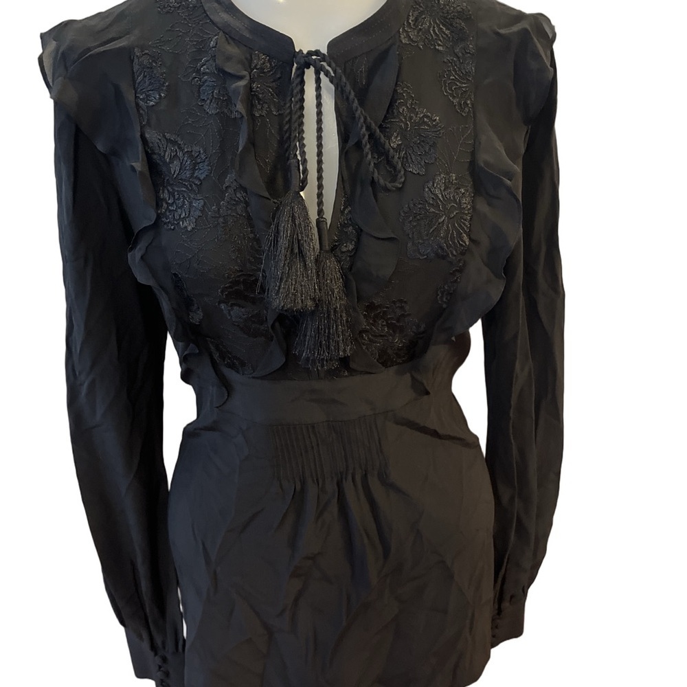 A.L.C. Black Silk Blouse with Ruffle Detail size 2 - Picture 4 of 5